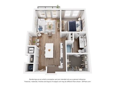 Floor plan for 1 bed, 1 bath, 722 sqft